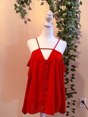 Express Red Sleeveless V-Neck Top
